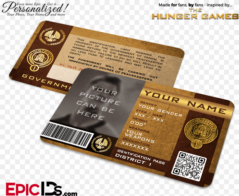 The Hunger Games Inspired Panem District 1 Identification Peacekeeper From The Hunger Games, Text, Qr Code, Business Card, Paper Free Png