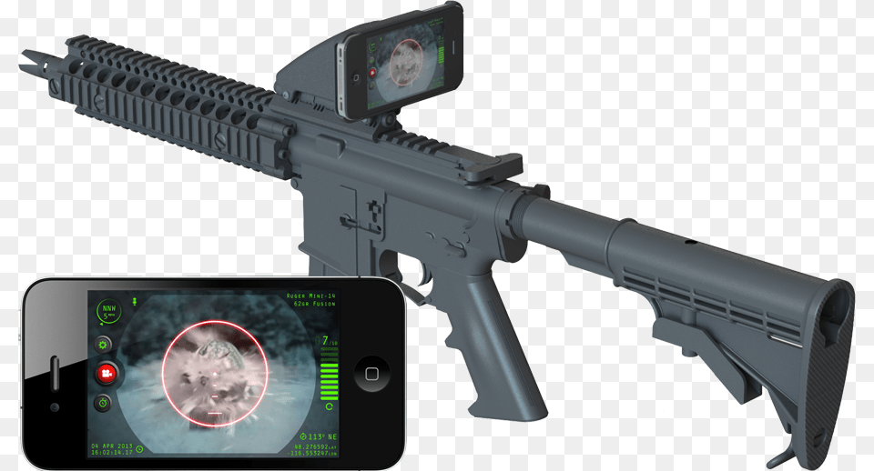 The Inteliscope Tactical Rifle Adapter And App Allows Ar 15 Phone Mount, Firearm, Gun, Weapon, Electronics Png Image