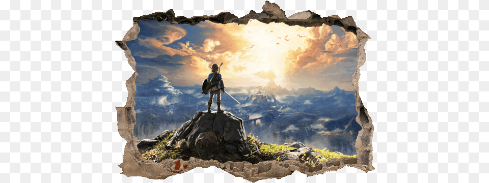 The Legend Of Zelda Pared Rota Vinilo Impreso Nintendo Switch Legend Of Zelda Breath, Adventure, Rock, Photography, Person Free Png Download