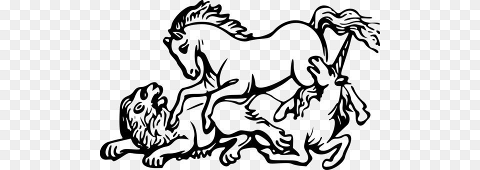 The Lion And The Unicorn Horse Drawing Unicorn And Lion, Gray Png