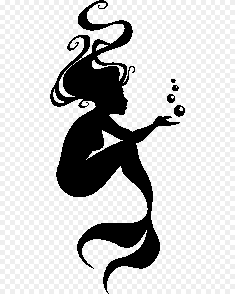 The Little Mermaid Ariel Wall Decal Tattoo Silhouette Mermaid Clipart Black And White, Gray Free Png