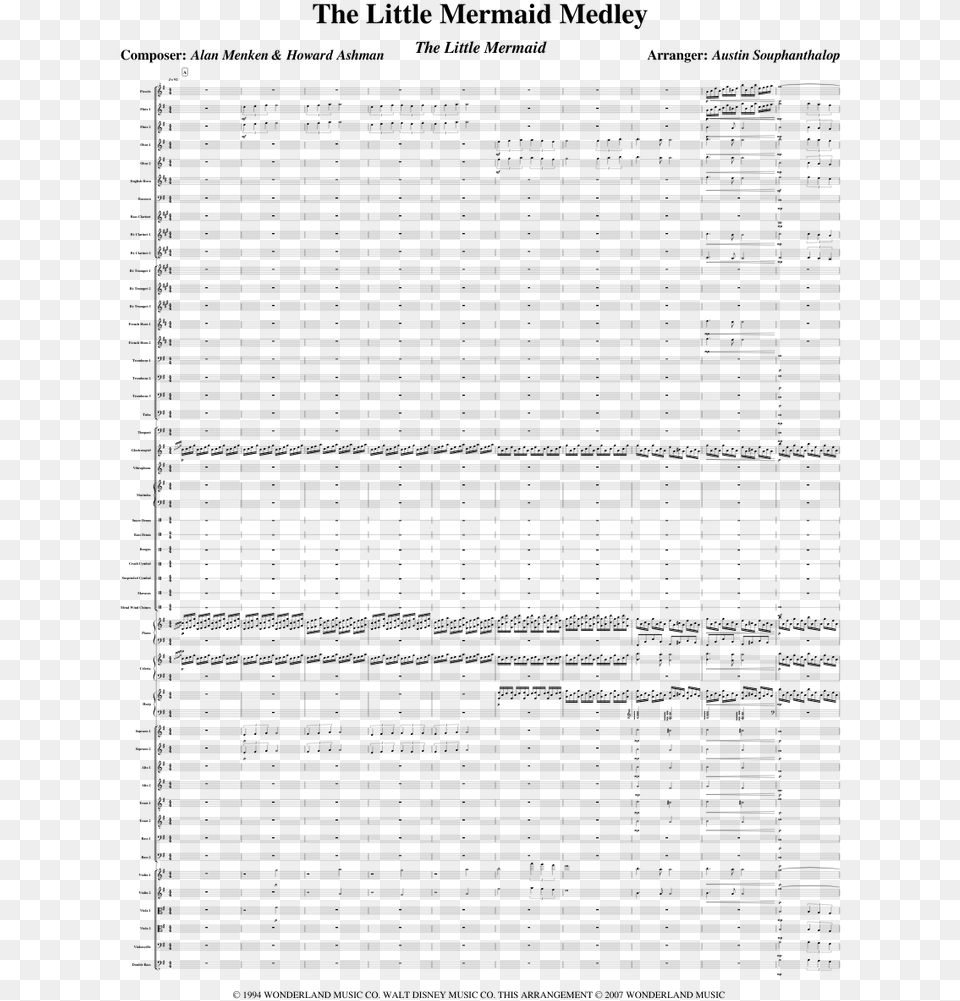 The Little Mermaid Medley Sheet Music For Flute Clarinet Document, Gray Png Image