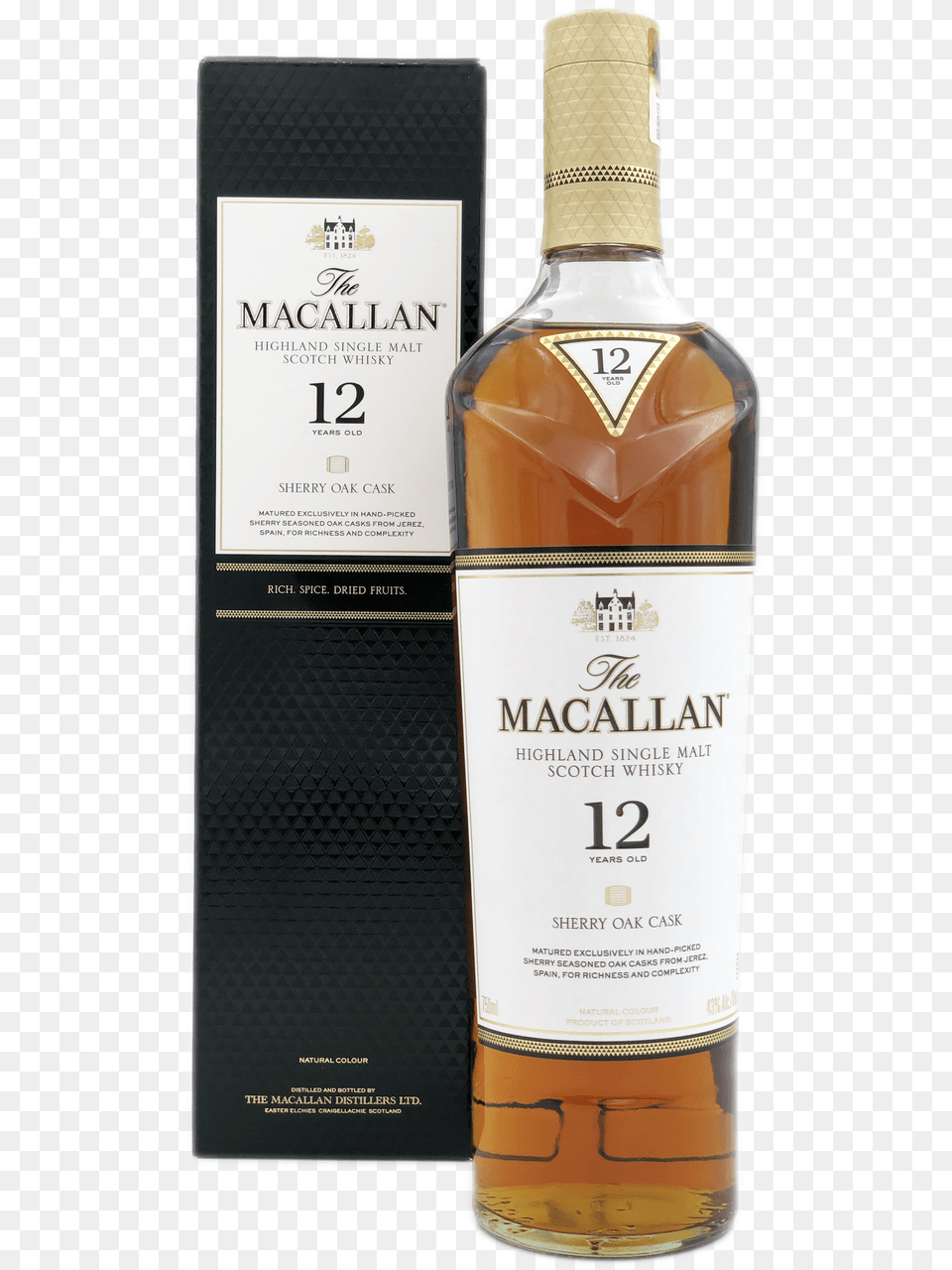 The Macallan 12 Year Sherry Oak Scotch Whisky With Macallan Sherry Oak 12 2018, Alcohol, Beverage, Liquor Png
