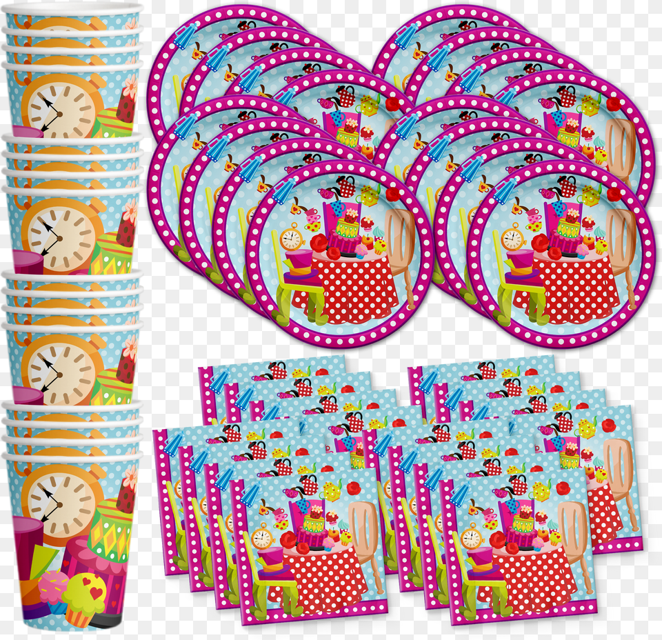 The Mad Hatter Tea Party Birthday Party Tableware Kit, People, Person, Pattern, Food Free Png