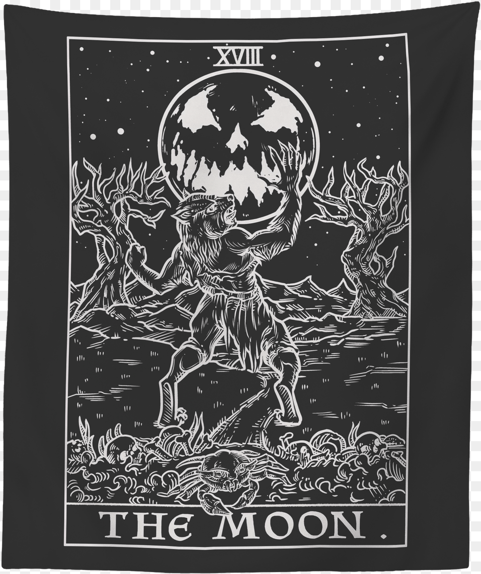 The Moon Tarot Card Tapestry Halloween Wall Hanging Gothic Clothing, Emblem, Symbol, Book, Publication Free Png Download