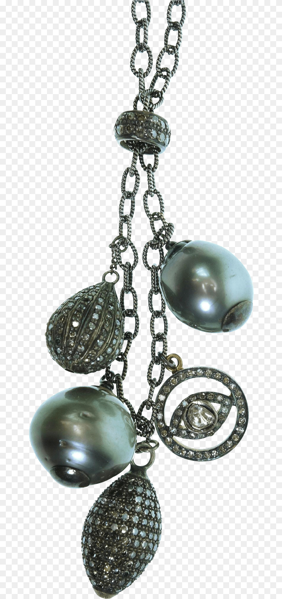 The Necklace Features To Baroque Shape Black Tahitian Large Black Tahitian Pearl And Diamond Long Black Chain, Accessories, Earring, Jewelry, Crystal Free Png Download