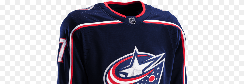 The New Jerseys Have A Slightly Different Look Than Coopersburg Sports Columbus Blue Jackets Coat Rack, Clothing, Shirt, Jersey, Person Free Png
