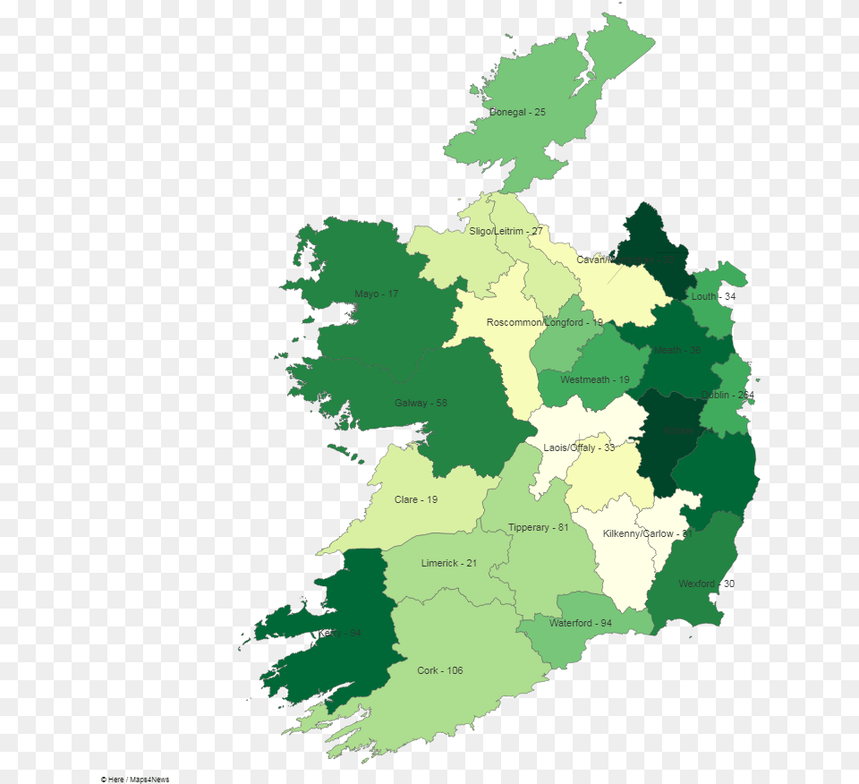 The Number Of Assaults Was Broken Down By Garda District Map Of Ireland Template, Chart, Plot, Atlas, Diagram Png Image