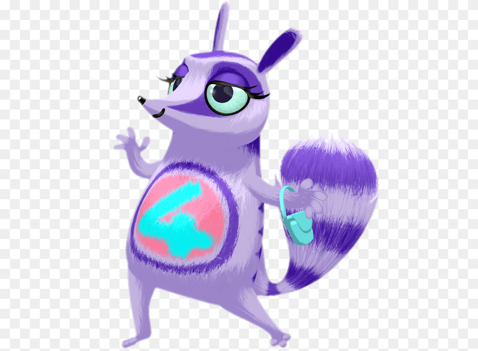 The Numtums Number 4 Holding Small Handbag, Purple, Cartoon, Animal, Mammal Free Png