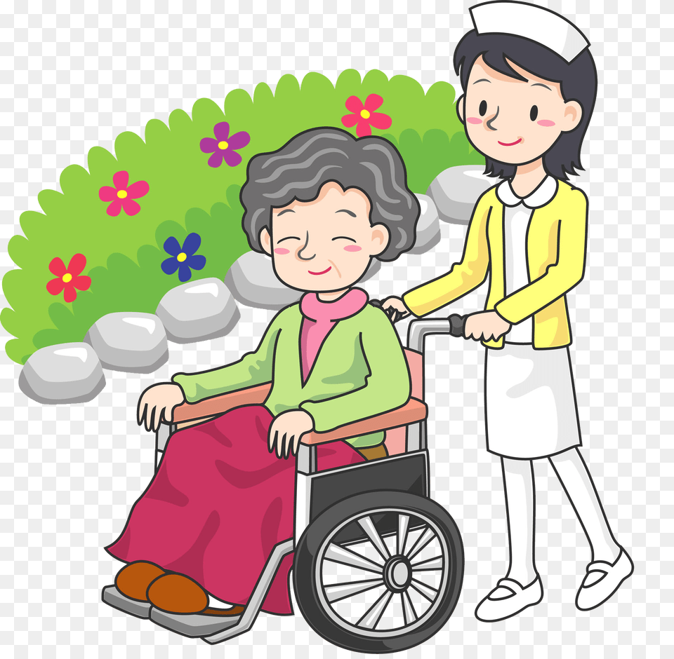 The Nurse Pushed The Wheelchair Man For A Walk, Baby, Person, Head, Face Png Image