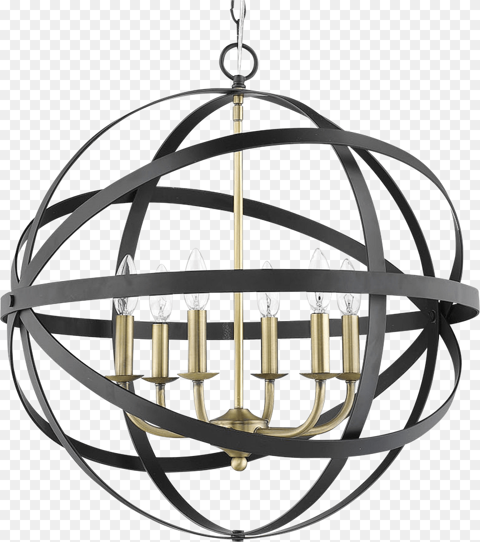 The Orbit 6 Light Chandelier Matte Black And Antique Brass Black Modern Chandelier, Lamp Free Transparent Png