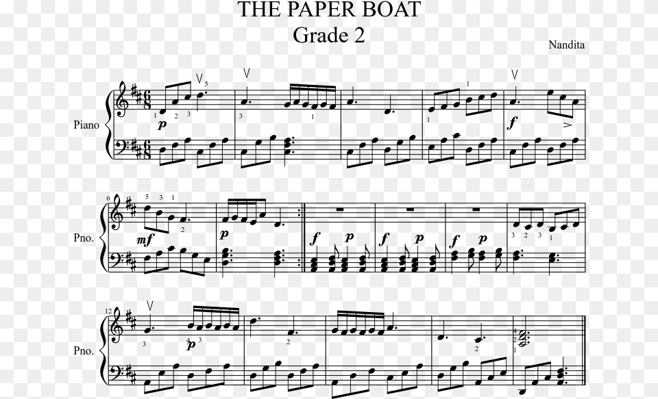 The Paper Boat Grade 2 Sheet Music Composed By Nandita Ngarra Burra Ferra Sheet Music, Gray Free Transparent Png