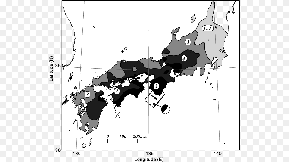 The Pattern Of Seismic Intensity Of Japanese Scale Japan, Chart, Plot, Map, Atlas Png Image