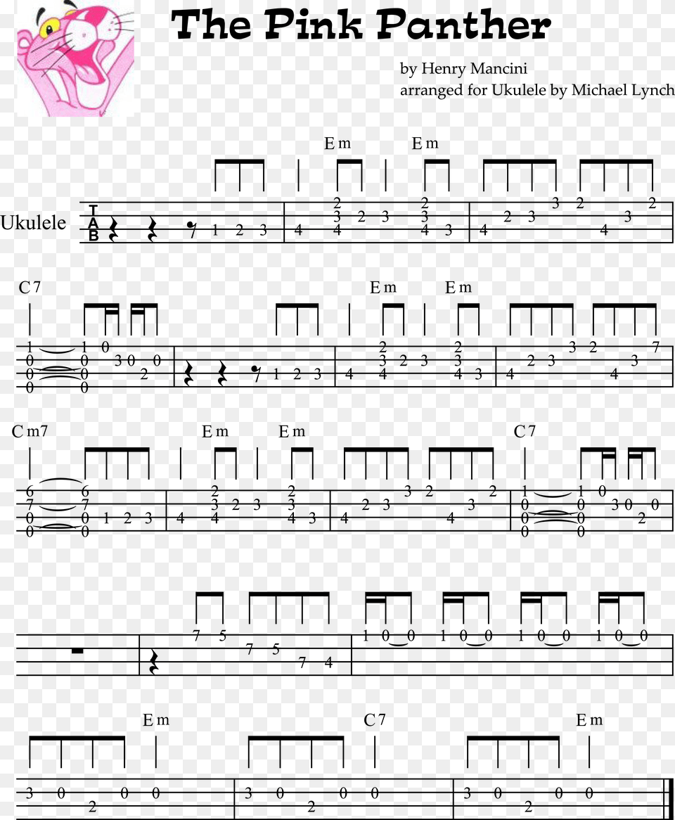 The Pink Panther A Lesson In Playing Melody Via Tablature Pink Panther Ukulele Fingerpicking, Stencil, Baby, Person, Scoreboard Png Image