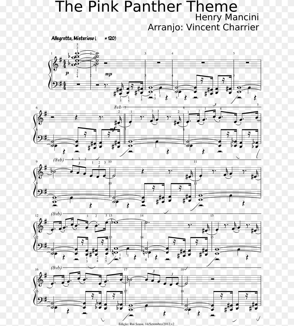 The Pink Panther Theme Sheet Music Composed By Henry Henry Mancini Pink Panther Theme Piano Sheet, Gray Free Png
