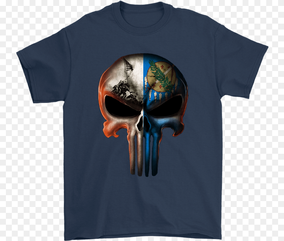 The Punisher American Flag Skull Veteran And Oklahoma Dallas Cowboys Punisher, Clothing, T-shirt, Shirt, Person Png Image