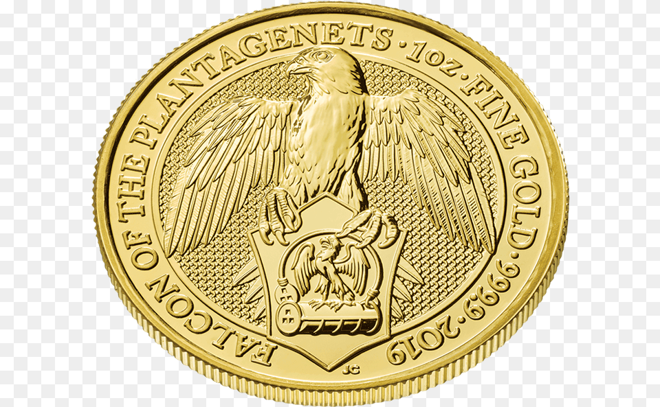 The Queen S Beasts 2019 Falcon 1 Oz Gold Coin Uk Bullion Gold Coins, Animal, Bird, Money Free Png