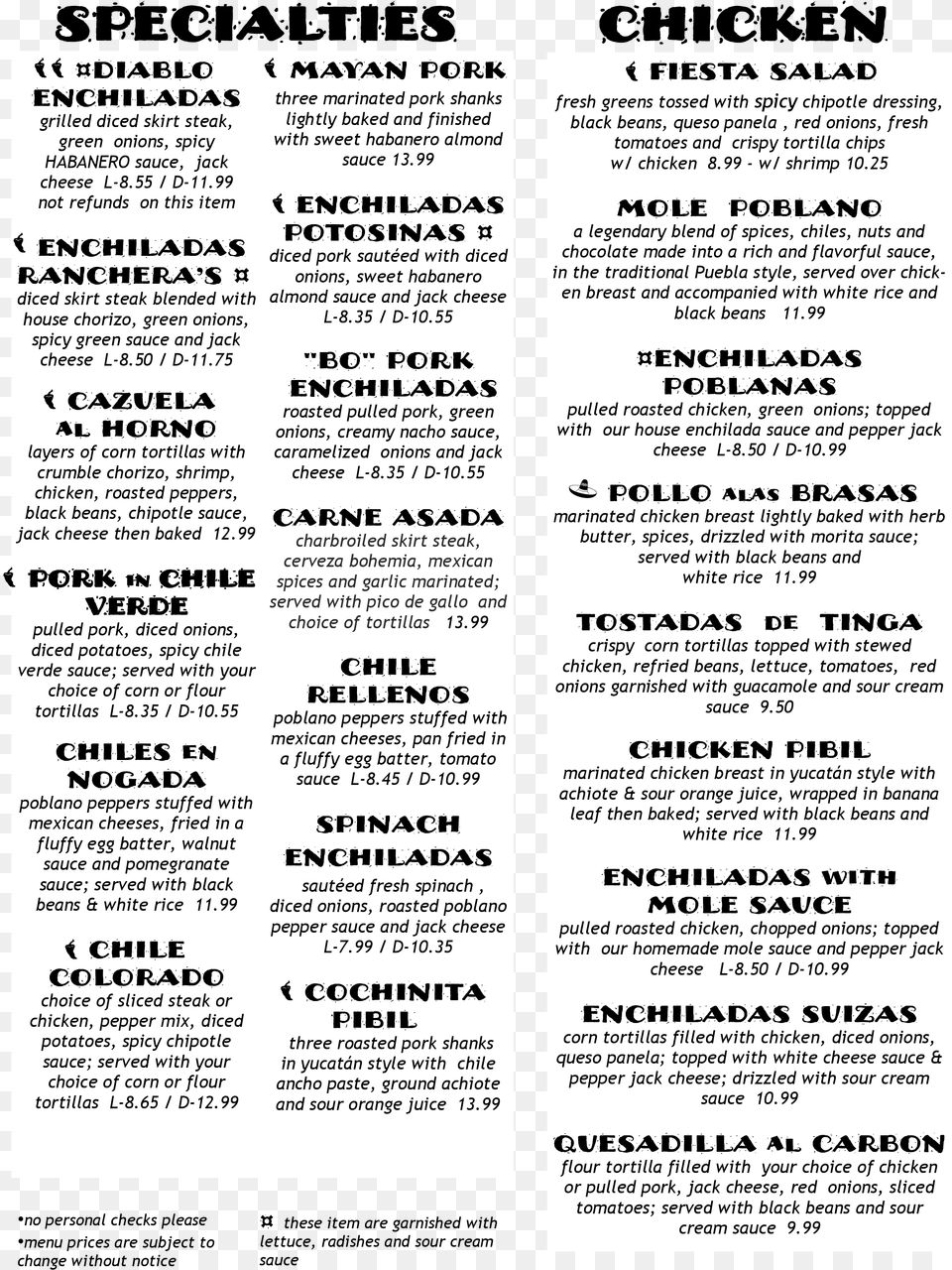 The Restaurant Information Including The Rivera39s Menu Paper, Text, Page Free Png Download