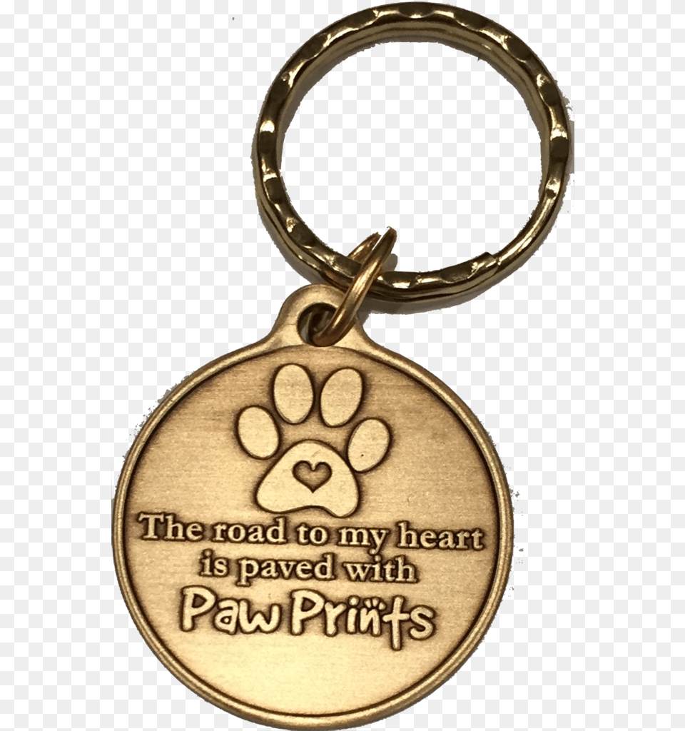 The Road To My Heart Is Paved With Paw Prints Heart Keychain, Accessories, Gold, Pendant, Jewelry Png Image