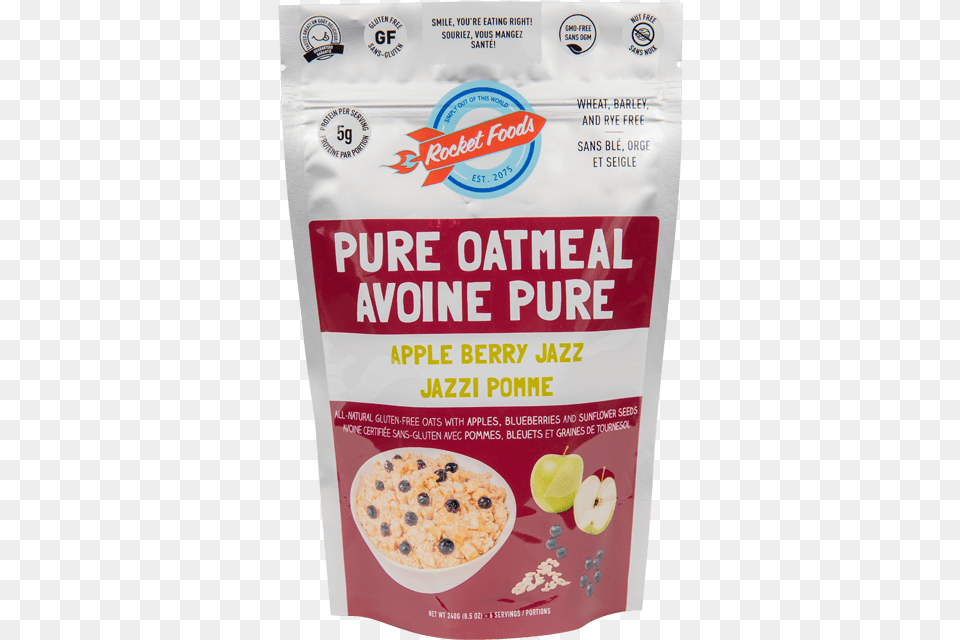 The Rocket Difference Rocket Foods Apple Berry Jazz Pure Oatmeal Pouch, Tape, Food Png Image
