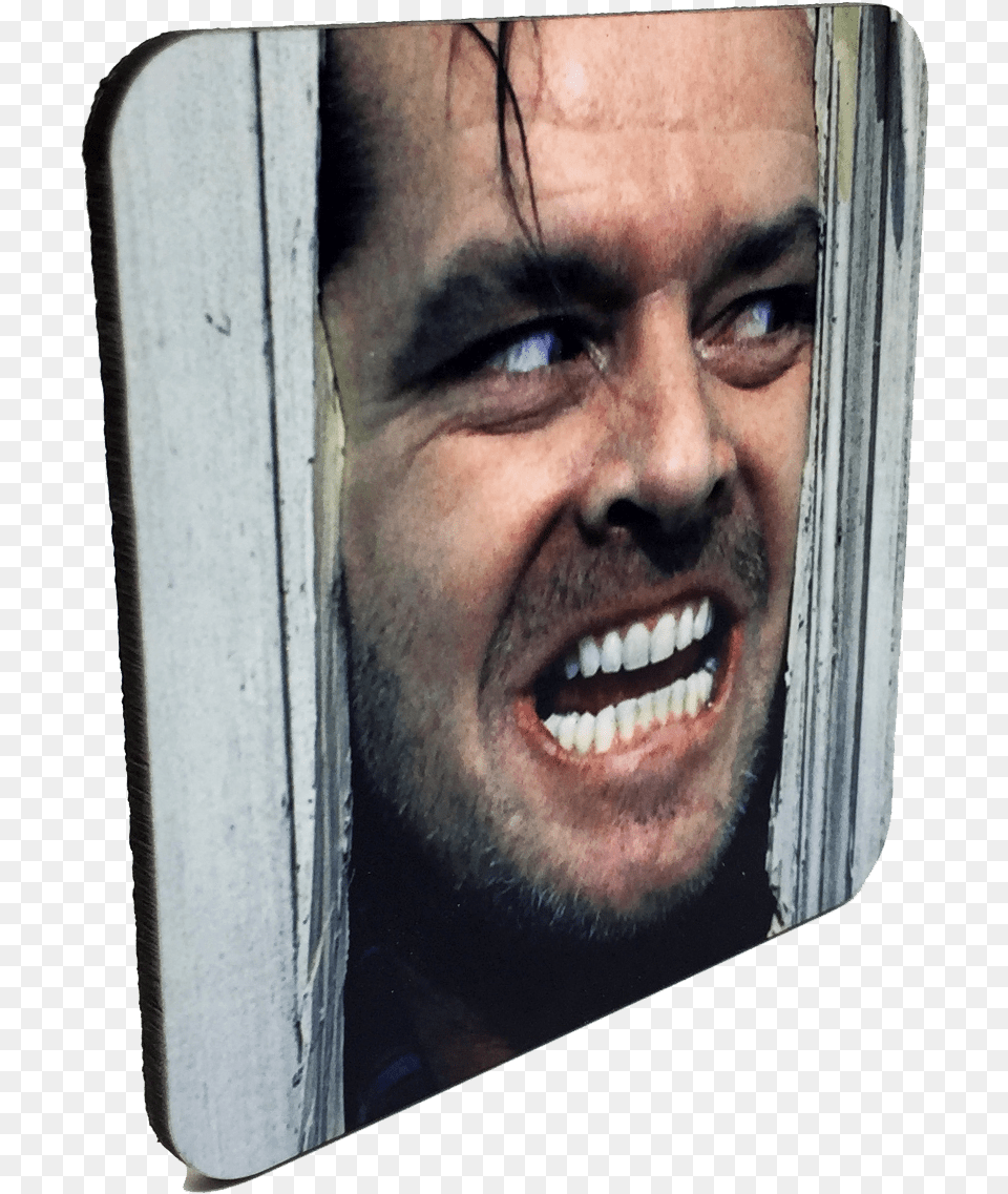 The Shining Here S Johnny Drink Coaster Shining Movie Poster Jack Nicholson Kubrick, Teeth, Beard, Body Part, Face Free Transparent Png