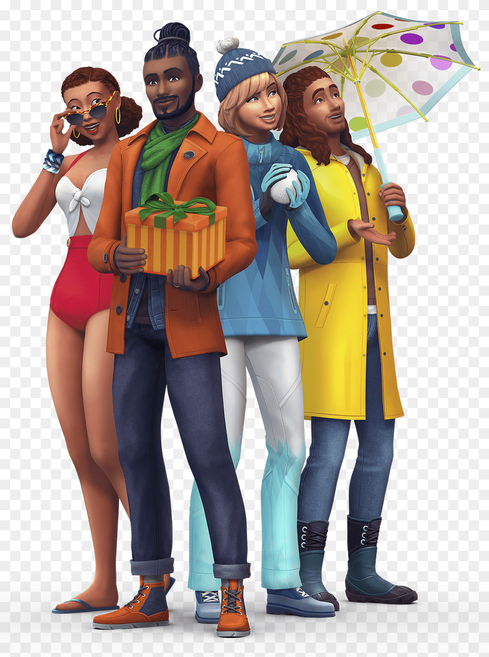 The Sims Seasons Official Logo Box Art And Renders Simsvip, Clothing, Coat, Adult, Person Free Png