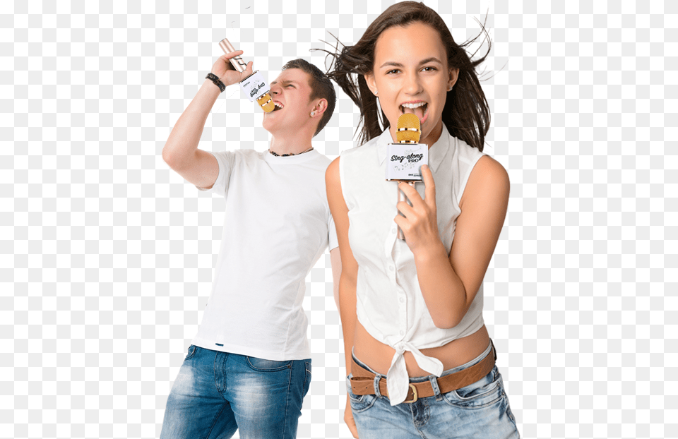 The Singalong Pro Dual Speaker Karaoke Microphone Is Person Singing With Microphone, Food, Eating, Adult, Female Png Image