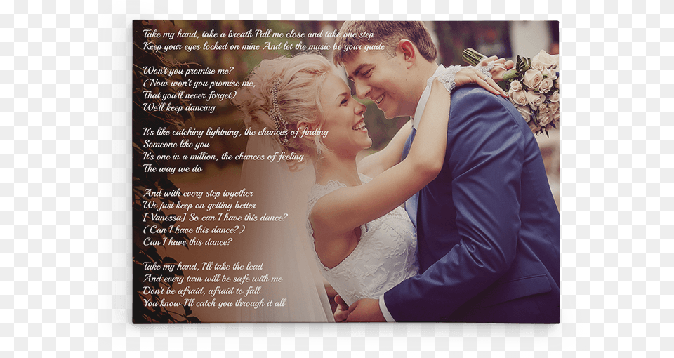 The Song You Danced To On Your Wedding Day Holds A Canvas Picture With Song Lyrics, Adult, Plant, Person, Flower Bouquet Free Png Download