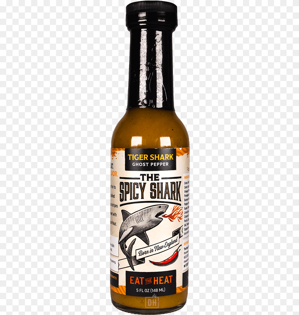 The Spicy Shark Tiger Shark Ghost Pepper Hot Sauce Beer Bottle, Alcohol, Beverage, Beer Bottle, Liquor Png Image