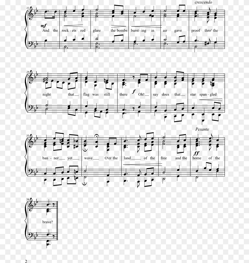 The Star Spangled Banner Sheet Music Composed By John Sheet Music, Gray Free Png