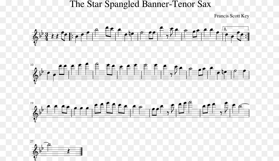 The Star Spangled Banner Tenor Sax Sheet Music Composed Sheet Music Star Spangled Banner Tenor, Gray Free Png