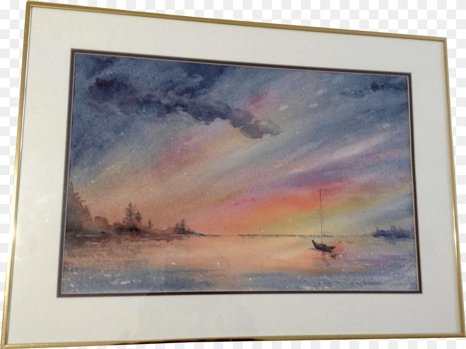The Sun Has Just Set And The Colors Of The Transition Watercolor Painting, Art, Boat, Sailboat, Transportation Png Image
