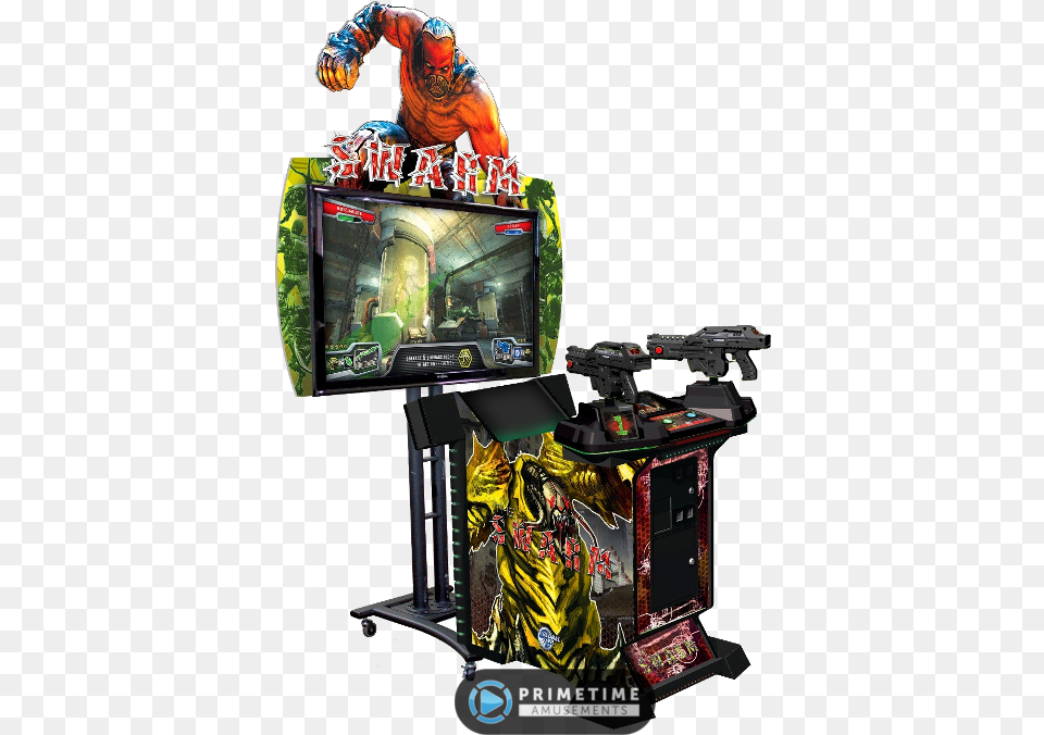 The Swarm Video Shooting Game By Globalvr Gun Shooting Arcade Game, Arcade Game Machine, Adult, Person, Man Png Image