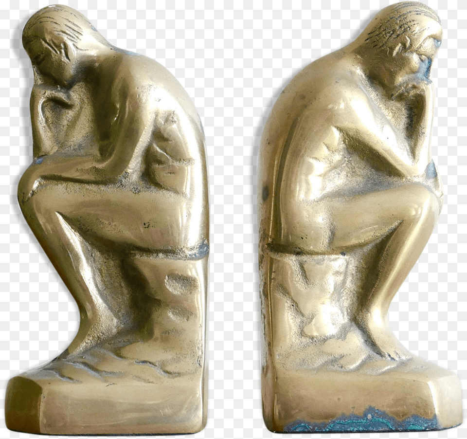 The Thinker By Rodin Brass Bookends 60 Years, Torso, Person, Body Part, Figurine Free Png Download