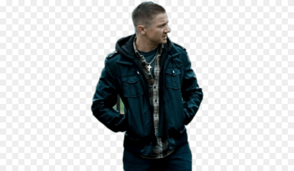 The Town Jeremy Renner James Coughlin Black Leather Jeremy Renner Sweater, Clothing, Coat, Jacket, Person Free Png Download