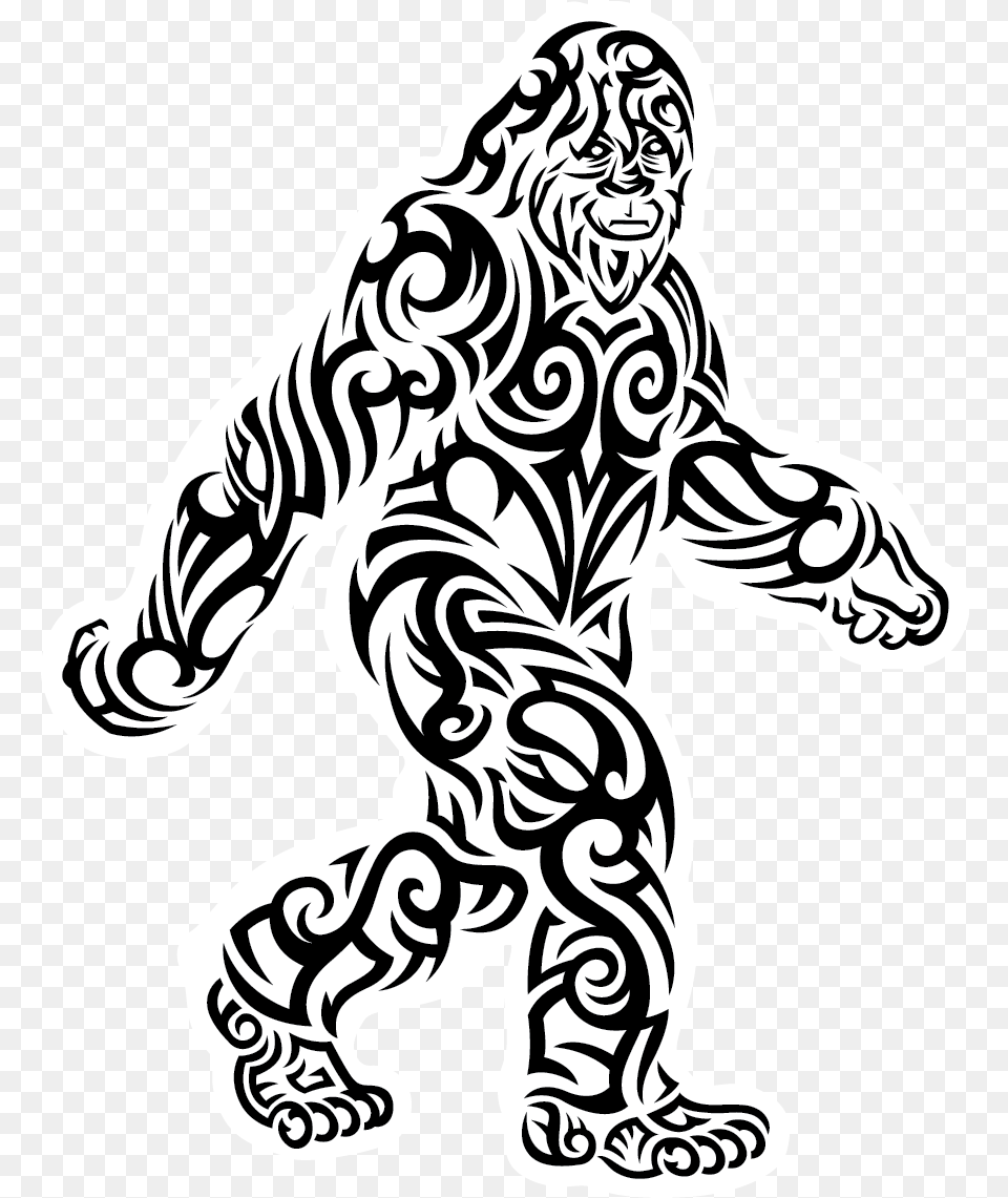 The Tribal Bigfoot Stroll Sticker Bigfoot Black And White, Stencil, Art, Baby, Person Png