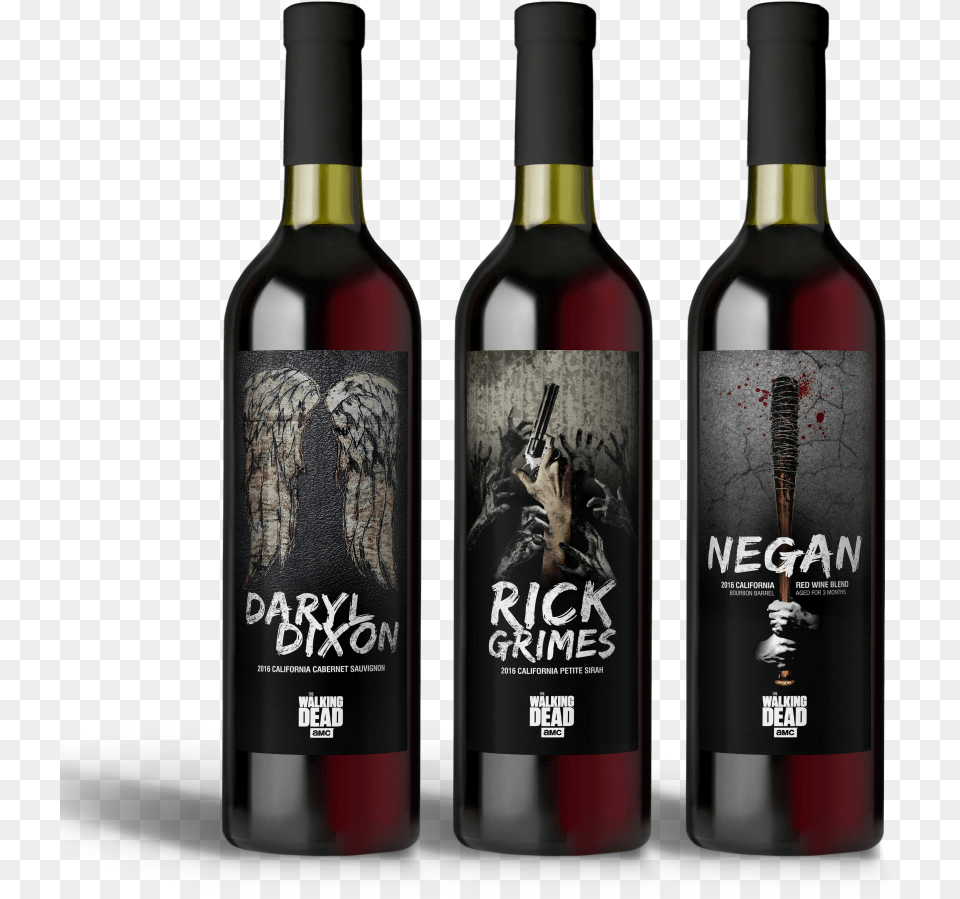 The Trio Of Ampldquo Walking Dead Rick Label Wine, Alcohol, Beverage, Bottle, Liquor Png Image
