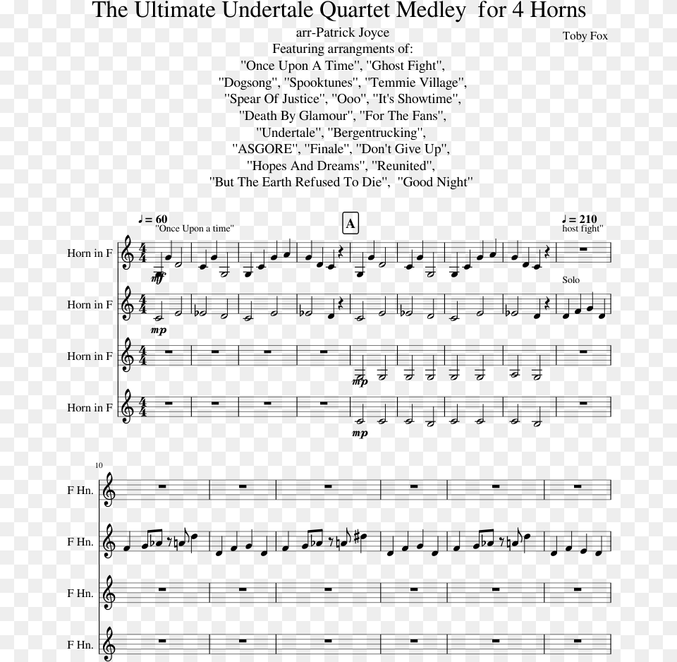 The Ultimate Undertale Quartet Medley For 4 Horns Sheet Undertale Theme French Horn, Gray Png