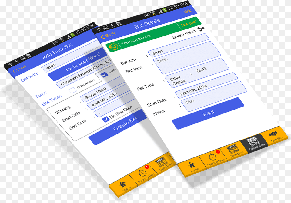 The Users Can Add New Bets By Filling The Bet Details, Text, Business Card, Paper Free Png