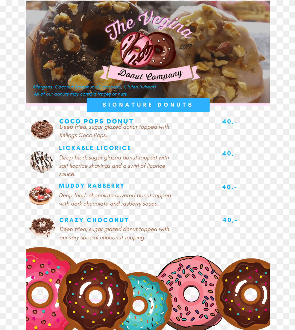 The Vegina Donut Company Menu June 2018 Menu, Advertisement, Food, Poster, Sweets Png