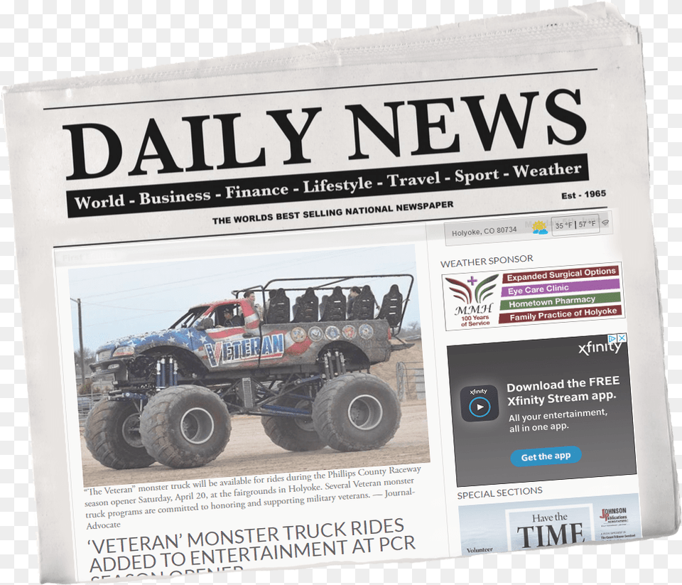 The Veteran Monster Truck In News Newspaper Headline, Machine, Wheel, Text, Car Free Png Download