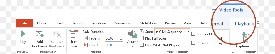 The Video Tools Playback Tab On The Powerpoint 2016 Microsoft Powerpoint, Text Free Transparent Png