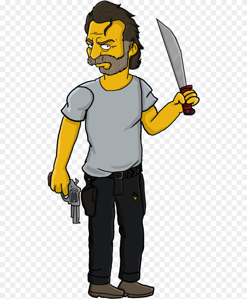 The Walking Dead Clipart Rick Grimes Walking Dead Los Simpson, Person, Face, Head, Blade Free Transparent Png