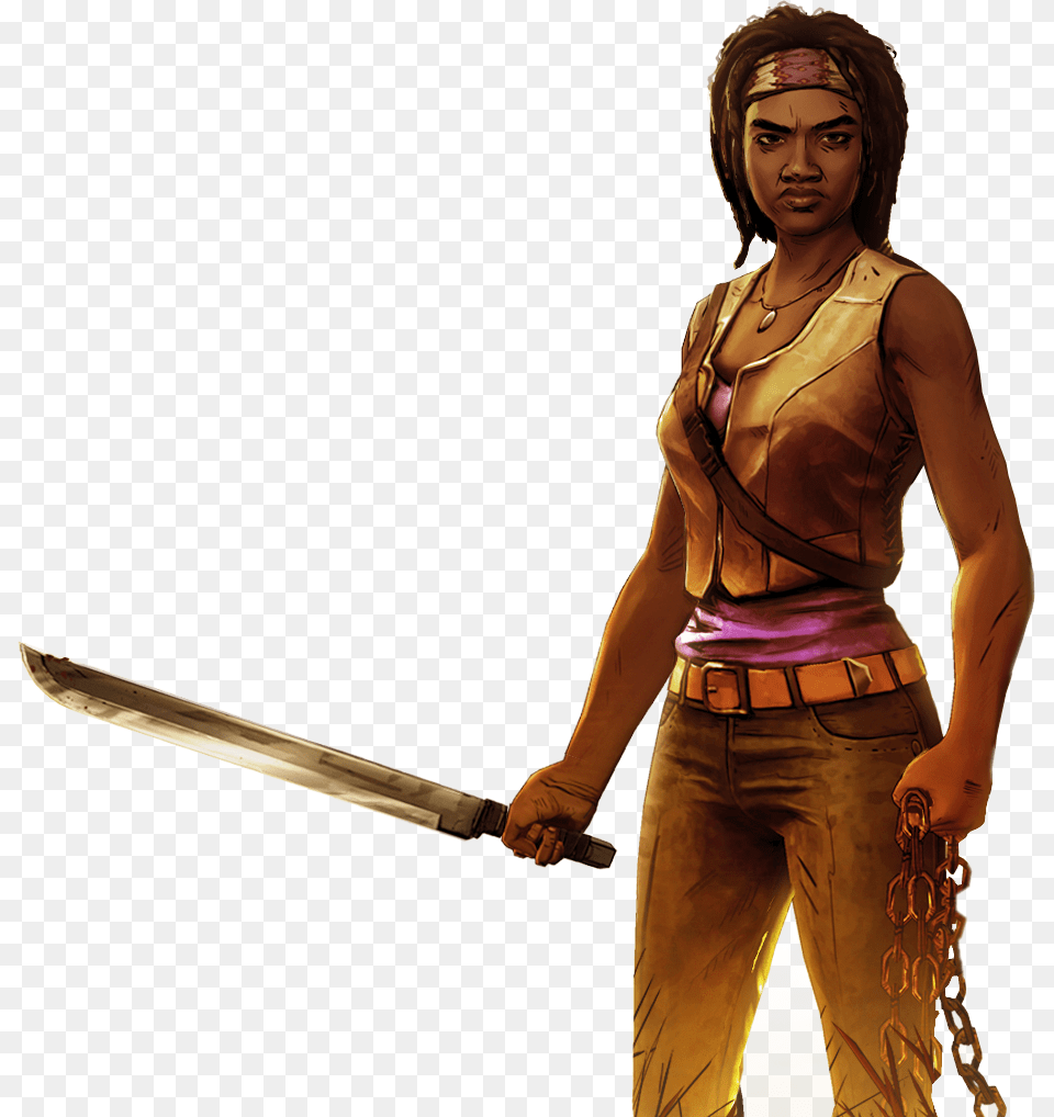The Walking Dead Michonne Game Image, Sword, Weapon, Adult, Face Free Transparent Png