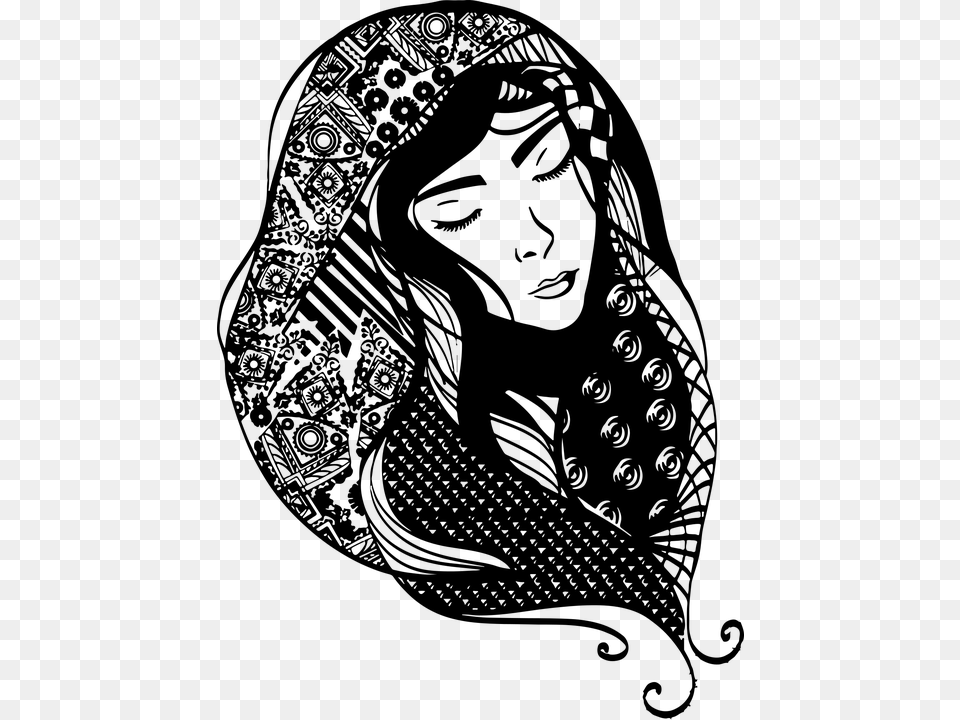 The White Scarf Women Scarf Illustration Black And White, Gray Png Image