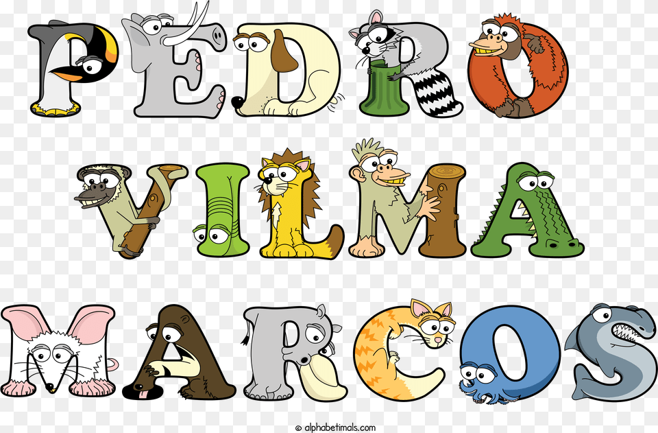 The Word Pedro Vilma Marcos Written In Cute Cartoon Animal Animal Figure, Bird, Bear, Mammal, Penguin Free Png