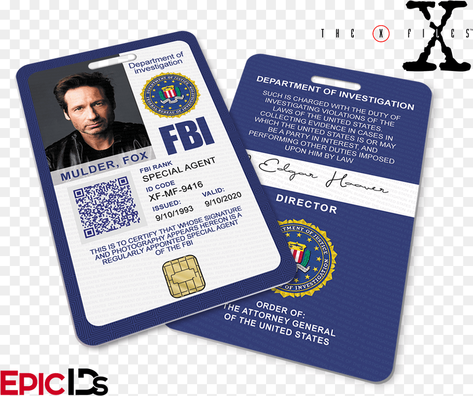 The X Files Inspired Fox Mulder Fbi Special Agent Id, Text, Person, Man, Male Free Png