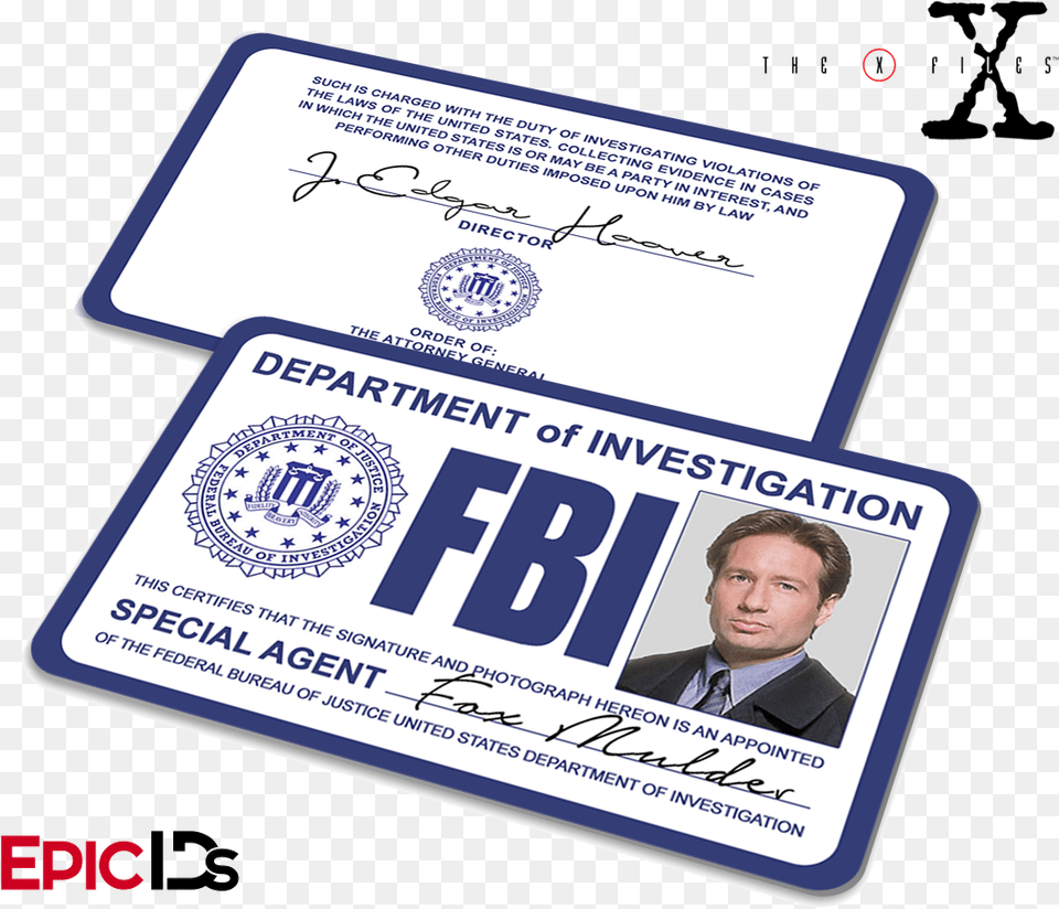 The X Files Inspired Fox Mulder Fbi Special Agent Id Fbi Special Agent Id, Text, Person, Man, Male Png Image