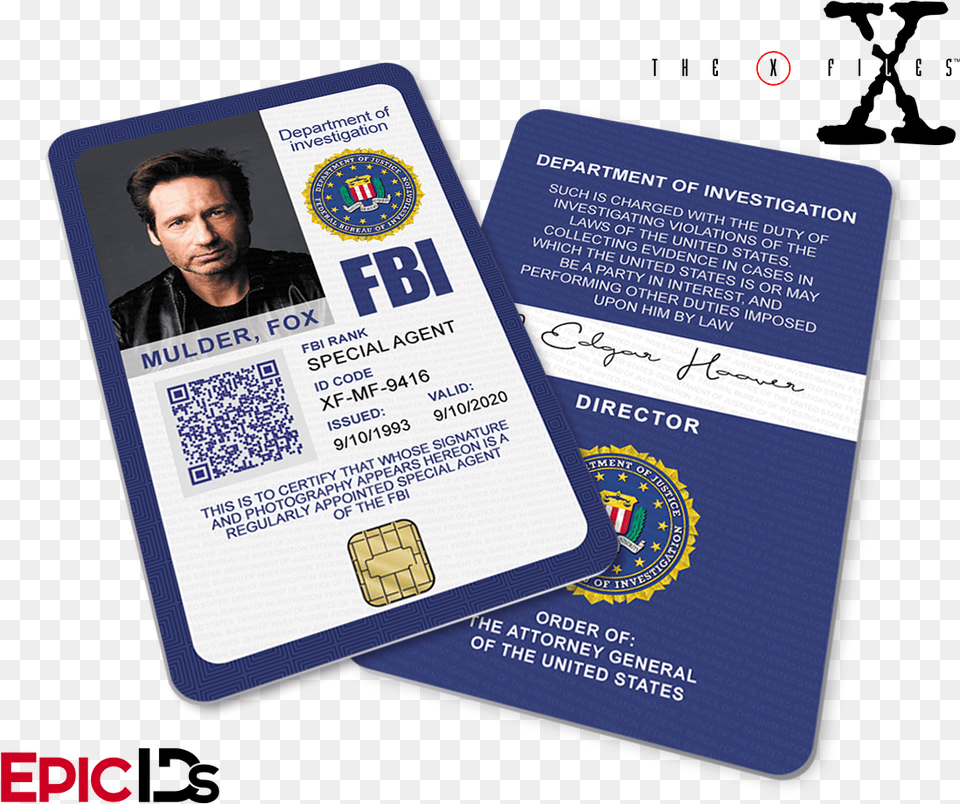 The X Files Inspired Fox Mulder Fbi Special Agent Id X Files Fbi Id, Text, Person, Man, Male Free Png