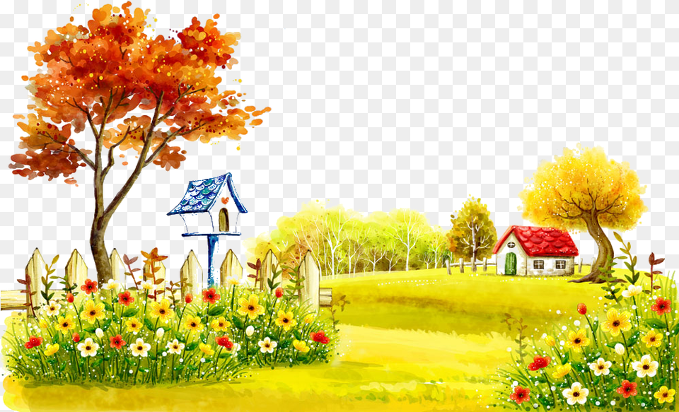 Theatrical Illustration Autumn Village Tik Tok Punjabi Poetry, Architecture, Outdoors, Grassland, Grass Free Png